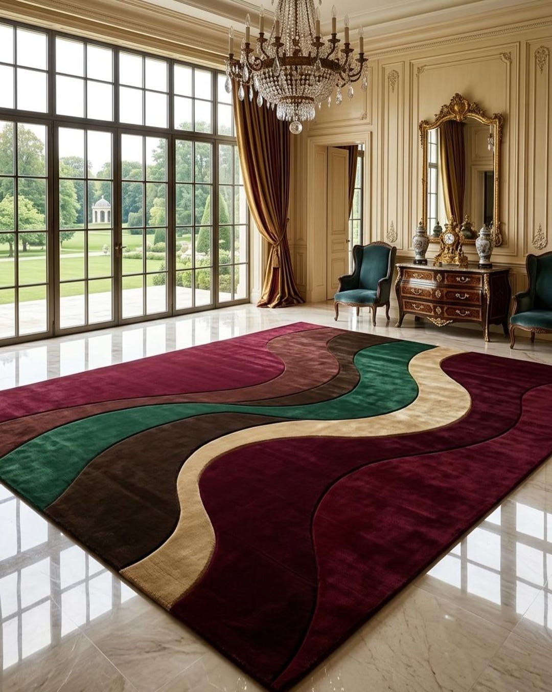 Abstract Luxury Hand Tufted Rug Large Modern Curved Design Carpet ...