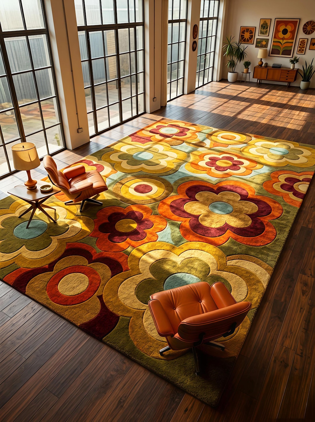 Retro 70s Floral Hand Tufted Wool Rug – Mid-century Modern High Pile ...