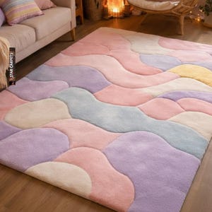 Pastel wavy Rug
Hand tufted rug
High pile plush rug
Danish pastel decor
Unique housewarming
Pastel Home decor
Kids room rug
Colorful playroom
Aesthetic Kids room
Nursery Area Rug
Groovy home decor
Rugs for kids
3d texture rug