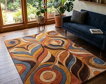 Modern Abstract Hand Tufted Rug, Colorful Geometric Wool Area Rug, Contemporary Living Room Carpet