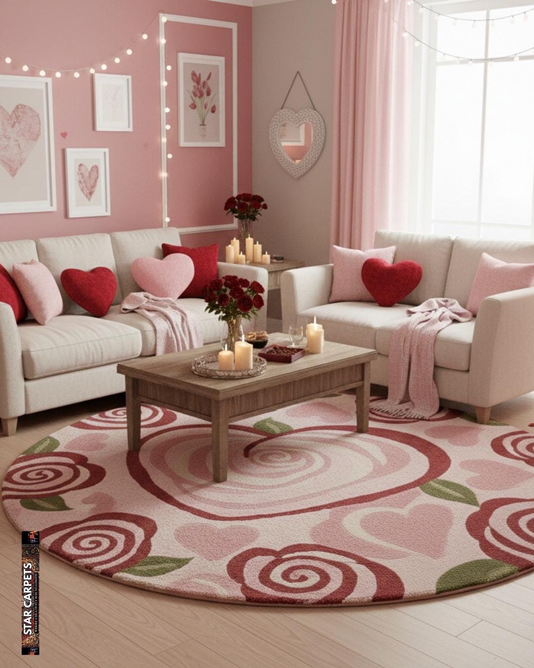 Hand-tufted Pink Rose Round Rug - Romantic Floral Circle Carpet - Etsy