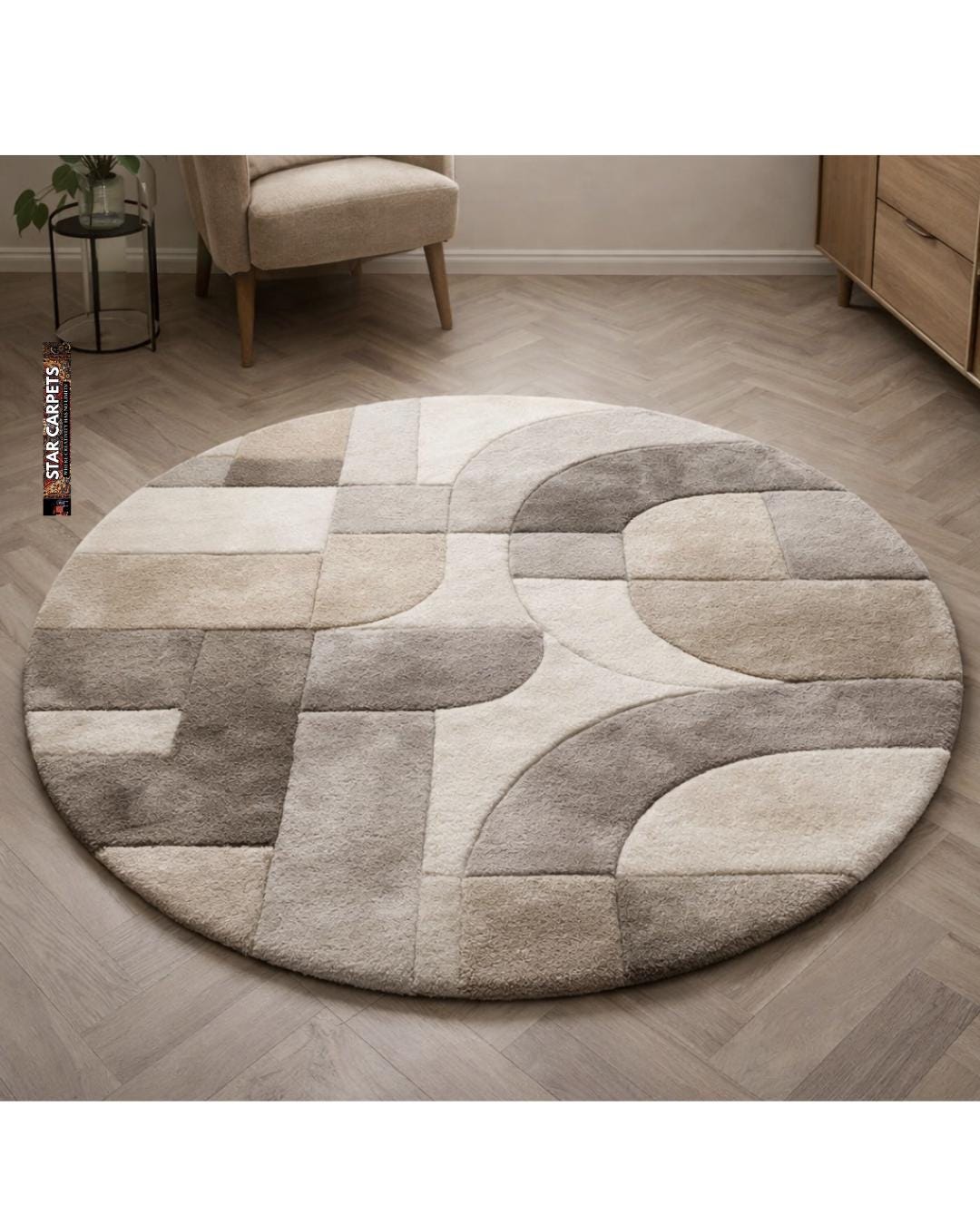 Round Large Rug Abstract Modern Abstract Geometric Round Rug - Hand-tufted Carved Circle Area ...
