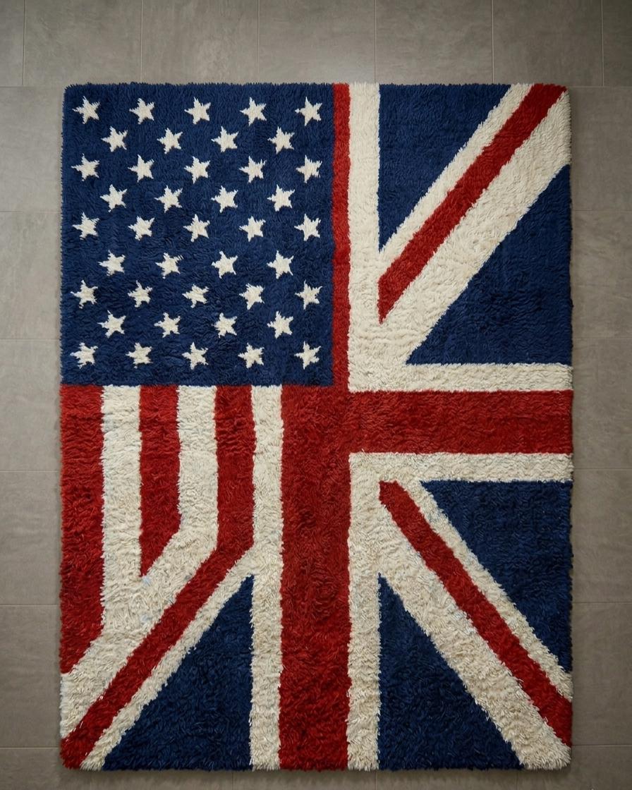 Union Jack USA Flag Rug – Luxury Wool Blend High Pile Hand Tufted Area ...