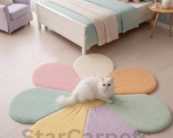 Pastel Daisy Rug – Plush Floral Carpet, Nursery Decor