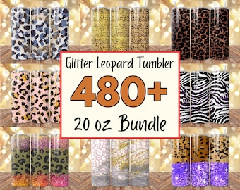 480+ Glitter Leopard Tumbler Bundle, Leopard Print Tumbler Wrap, Glitter Heart Leopard wrap 20oz Tumbler, Straight Sublimation Wrap Design