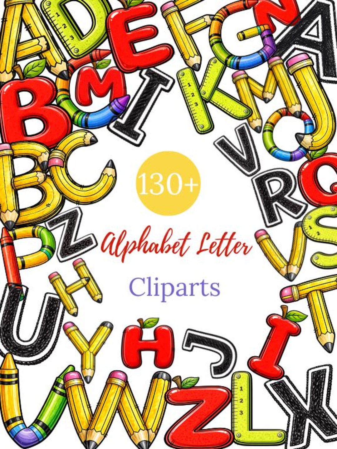 130 Lettering 130 + Alphabet Clipart Bundle, Watercolor Letters Clipart, A-Z Nursery ...