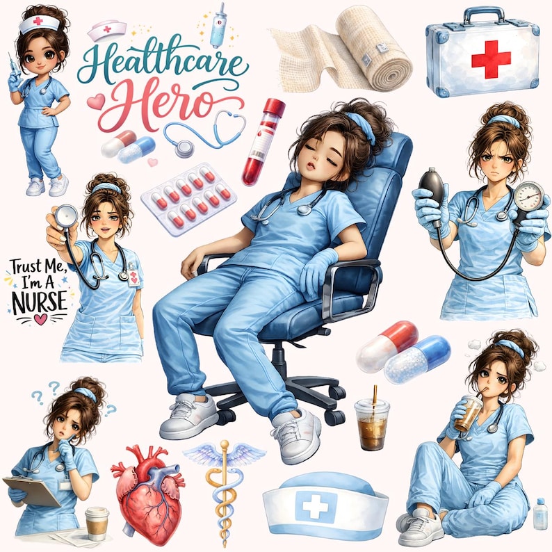 65 + Nurse Clipart's, Medical Doodles Clipart, Nurse Life Clipart, RN ...