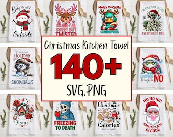 140 + Christmas Kitchen Towel Bundle, Holiday Baking Towel Design, Santa Kitchen Towel Png, Snowman Towel Design, Cute Reindeer Towel Design