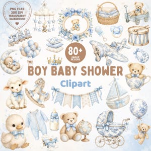 Clipart baby shower baby shower, jongen kinderkamer clipart, baby shower clipart, blauwe baby shower clipart, digitale download PNG SVG