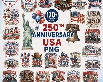 America 250th Anniversary Clipart Bundle, America's Birthday PNG, USA 250th Patriotic Clipart, US Independence Day Clipart Digital Download