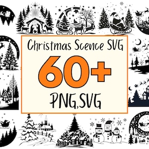 100+ Christmas Scene SVG PNG Bundle, Santa, Reindeer (Digital Download)