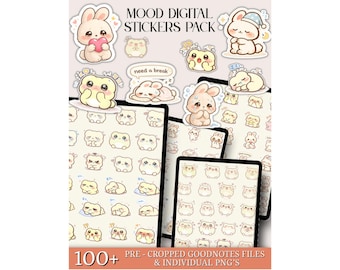 Mood Digital Stickers Pack, Kawaii Emoji, GoodNotes Planner (Digital Download)