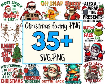 35+ Funny Christmas PNG Bundle, Santa, Sarcastic Designs (Digital Download)