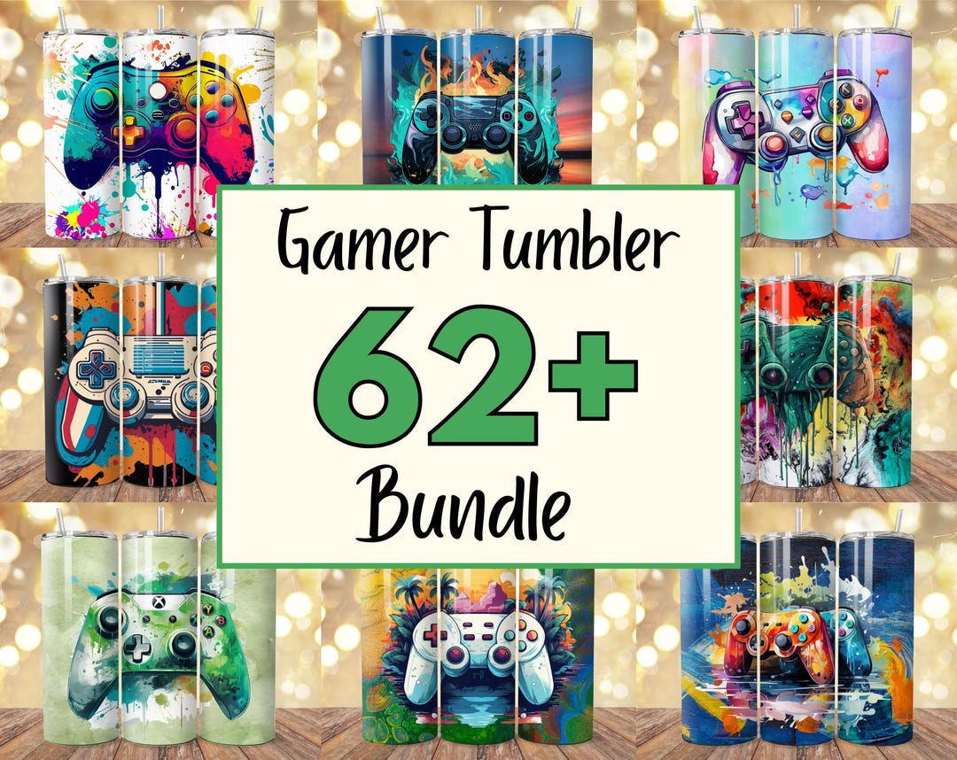 62 + Gamer Tumbler Wrap Bundle, Video Game Controller Tumbler, Gaming ...
