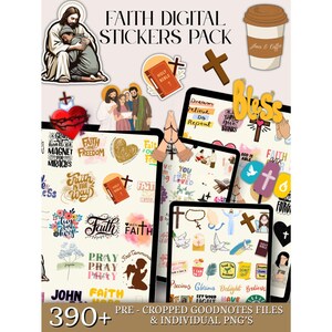 Paket med digitala klistermärken med tro, clipart med kristna bibelverser (GoodNotes PNG)