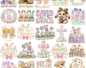 Embroidery Easter Png Bundle, Colorful Easter Png, He Is Risen Png, Bunny Png, Egg Png, Faux Yarn Crochet Easter Png, Happy Easter Day