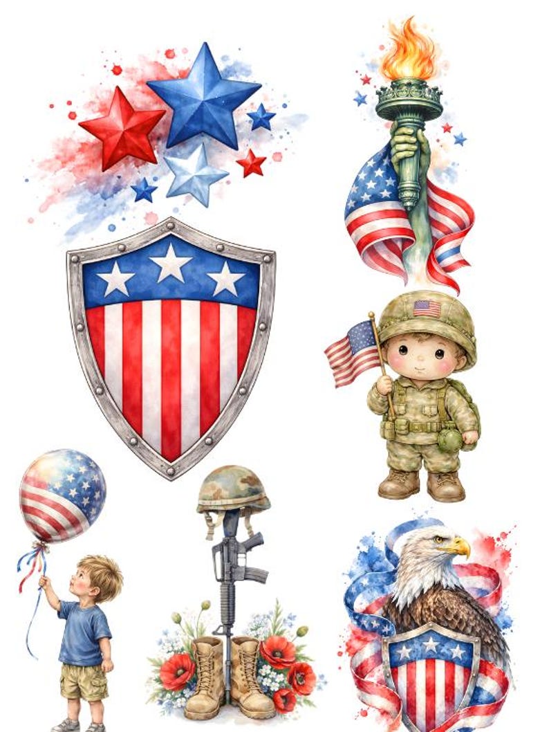 Memorial Day Clipart Bundle, Patriotic Eagle, Soldiers & Flag (digital ...