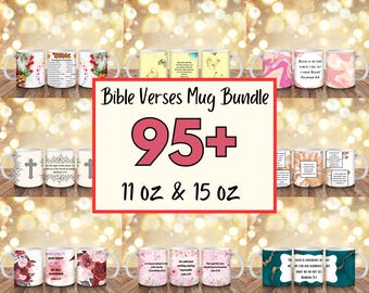 Paquete de más de 95 tazas con versículos bíblicos, diseños de sublimación para tazas cristianas, religiosas y de fe, descarga digital.