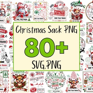 80+ julsäckdesigner, sublimering av tomten (PNG SVG-paket)