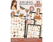 Boho Digital Stickers Pack, Floral, Pre-Cropped Goodnotes Files (425+)