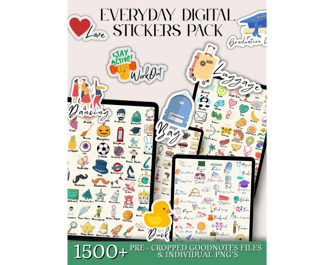 Everyday Digital Stickers Pack, Goodnotes Planner, Daily Life Pngs ...