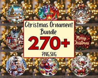 Pakiet 270+ okrągłych ozdób świątecznych PNG, okrągłe wiszące PNG, sublimacja okrągłych ozdób świątecznych, Boże Narodzenie PNG