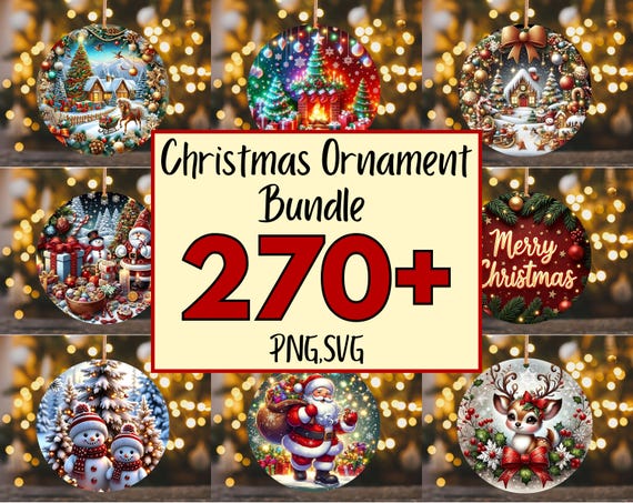 270+ Christmas Round Ornaments PNG Bundle, Round Hanging PNG, Christmas Round Ornament Sublimation, Xmas PNG