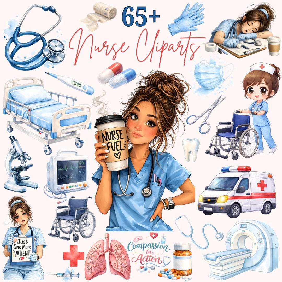 65 + Nurse Clipart's, Medical Doodles Clipart, Nurse Life Clipart, RN ...