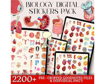 Ponad 2200 cyfrowych naklejek z biologii, cyfrowych naklejek z biologii i anatomii, naklejek Goodnotes, naklejek medycznych, wstępnie przyciętych naklejek z ludzkim ciałem