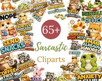 65 + Sarcastic Clipart Bundle, Snarky Quotes Clipart, Knitted Sarcastic Clipart, Funny Animal Saying Clipart PNG, Sarcasm Quotes Clipart SVG
