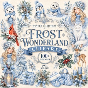 Vinterfrostunderland Clipart, isblå semesterelement, snösäsongsdesigner (PNG 300 DPI)