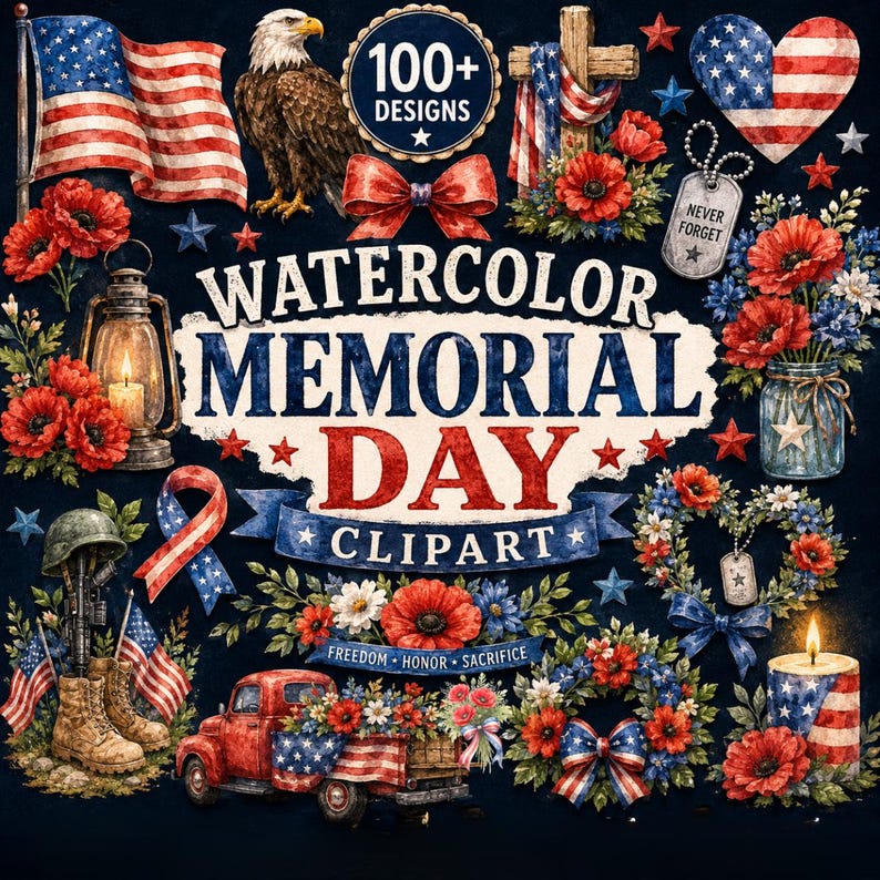Memorial Day Clipart Bundle, Patriotic Eagle, Soldiers & Flag (digital ...