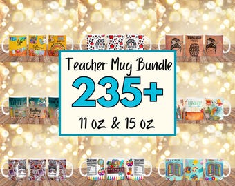 Lot de plus de 235 motifs de papier d'emballage pour enseignant, tasses 11 oz et 15 oz par sublimation, motifs citations d'enseignants, emballages de remerciement pour enseignant