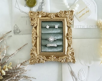 Elegante soporte para anillos con detalles dorados / Bandeja organizadora de joyas vintage / Soporte para exhibir anillos de boda y regalo de recuerdo