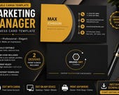 Marketing Manager Business Card Template | Editable Canva Corporate Card | Modern Black Gold Business Card | Instant Download