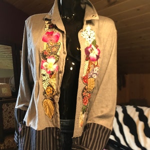 Boho Chic Jacket-Bohemian Dress- Upcycled Shirt- Altered Couture-Wearable Art