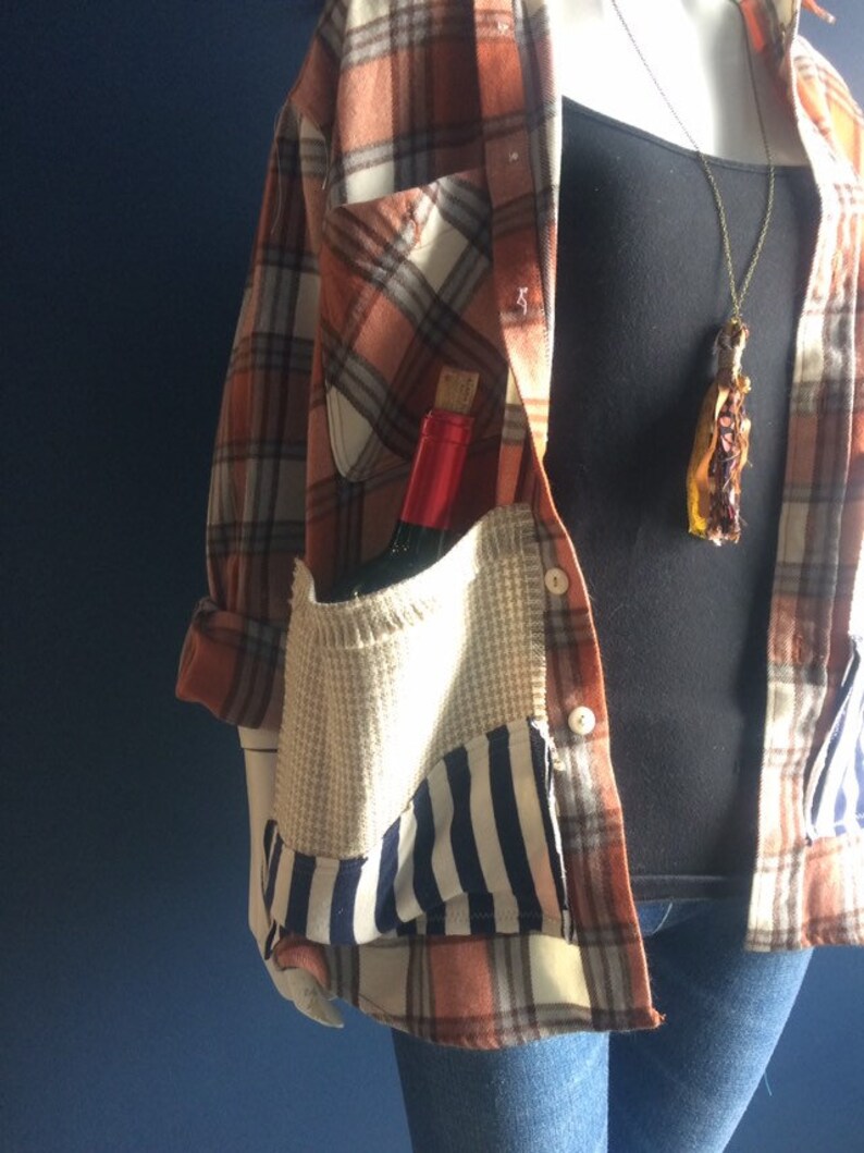 Boho Chic Up cycled Flannel-Repurposed Long Sleeve Shirt
