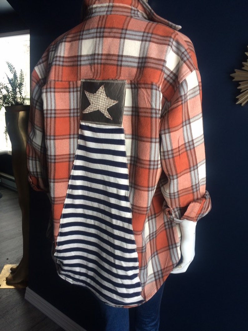Boho Chic Up cycled Flannel-Repurposed Long Sleeve Shirt