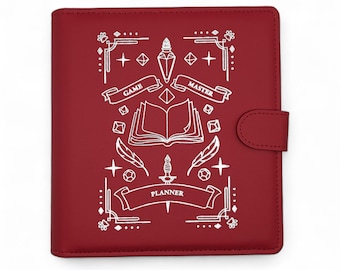 Handmade Game Master’s Binder for TTRPG, D&D, Daggerheart, Pathfinder - Fireball Red with Silver Foiling