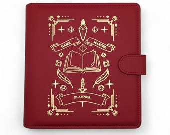 Handmade Game Master’s Binder for TTRPG, D&D, Daggerheart, Pathfinder - Fireball Red with Gold Foiling