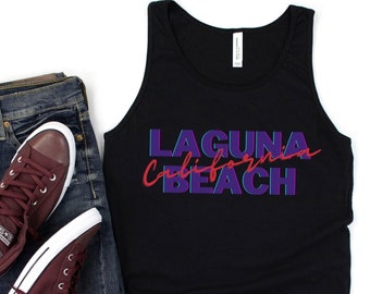 Retro Laguna Beach California Tank Top, 80s Aesthetic Laguna Beach Shirt, California T-Shirt, 80s California Shirt, Laguna Beach Trip Tee