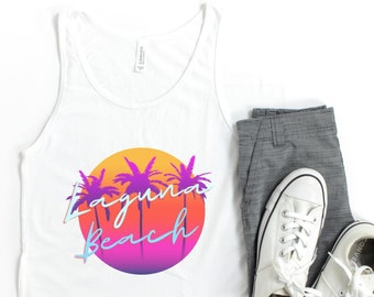 Laguna Beach California Tank Top, Laguna Beach Shirt, Palm Tree Sunset Tank, 80s Aesthetic Beach Shirt, Synthwave Shirt, Summer Tank Top