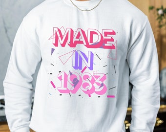 Retro Made in 1983 Sweatshirt, Oversized Birthday Crewneck, Birthday Gift for Millennials, Birthday Shirt Women, Born in 1980s Shirt