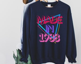 Made in 1988 Retro Sweatshirt, Oversized Birthday Crewneck Sweater, Born in 1980s Clothing, Birthday Gift for Millennials, Birthday Year Tee