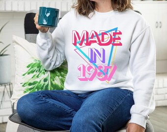 Made in 1987 Retro Sweatshirt, Oversized Crewneck Sweater,  Born in 1980s Clothing, Birthday Gift for Millennials, Birthday Year T-Shirt