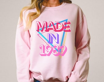 Made in 1989 Retro Sweatshirt, Oversized Birthday Crewneck Sweater, Born in 1980s Clothing, Birthday Gift for Millennials, Birthday Year Tee