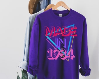 Made in 1984 Retro Sweatshirt, Oversized Birthday Sweater, Made in 1980s Clothing, Birthday Gift for Millennials, Birthday Year Crewneck