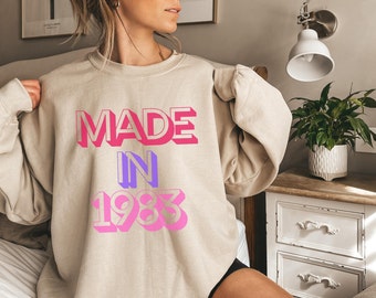 Retro Made in 1983 Sweatshirt, Oversized Birthday Crewneck, Birthday Gift for Millennials, Birthday Shirt Women, Born in 1980s Shirt