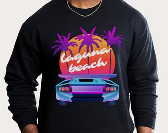 Retro Laguna Beach Sweatshirt, California Oversized Crewneck, California Adventure Shirt, Surfing Shirt, Palm Tree Shirt, 80s Clothing