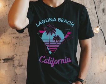 Laguna Beach California Retro T-Shirt, Palm Tree Sunset Shirt, Laguna Beach Gift, California Beach Tee, 80s Aesthetic California Tee